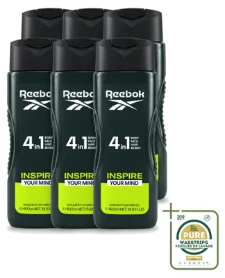 Immagine prodotto di 6 flaconi di gel doccia Reebok Inspire Your Mind, formato 4-in-1, capacità 400 ml, confezione da 6 pezzi