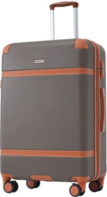 Image de AIORBER Valise, coque rigide, 24 pouces, valise trolley,résistante à la pression et à l'abrasion, matériau ABS, serrure à combinaison de pouce TSA, 66x44x26,5cm, marron