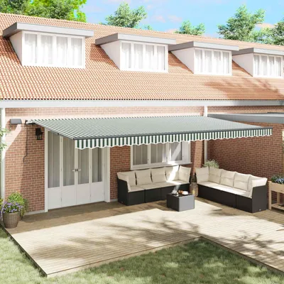 Immagine prodotto di Maison Exclusive - Tenda da sole estensibile verde e bianca 600 x 300 cm