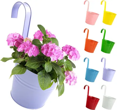 Obrázok produktu pre Závesné kvetináče 16 x 26 cm, sada 8 ks, kov, pre balkón