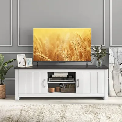Immagine prodotto di Mobile TV, mobile porta TV, mobile per televisore, supporto TV per televisori fino a 65 pollici, mobile TV basso in legno con ripiani aperti e 2 ante, mobile TV basso 145 x 40 x 50 cm
