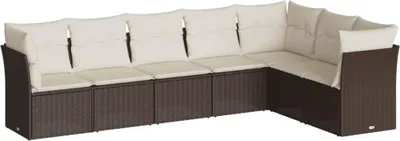 Produktbild von vidaXL 7-tlg. Garten-Sofagarnitur mit Kissen Braun Poly Rattan