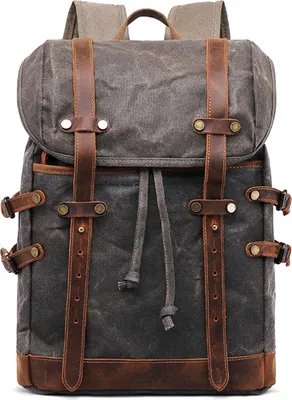 Produktbild von OKWISH Retro Segeltuch Rucksack, Canvas Vintage Rucksack Laptop Daypack Schulrucksack Reisetasche Lederrucksack Dauerhaft Schulterpackung Herren Damen Armeegrün