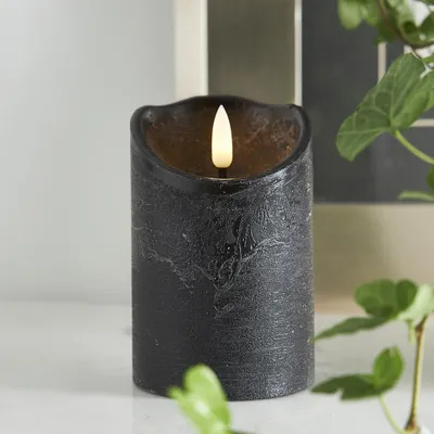 Zdjęcie produktu dla Świeca Led woskowa pieńkowa FLAMME RUSTIC czarna 12,5cm