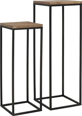 Produktbild von Light & Living Säulen Set von 2 Yarula Holz mit Schwarz - 30x30x83 + 35x35x102 cm