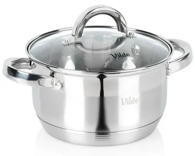 Zdjęcie produktu dla Garnek – 2,5 litra – 18 cm – stal nierdzewna – pokrywka szklana – do kuchenek gazowych i indukcyjnych – srebrny