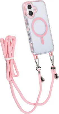 Immagine prodotto di Custodia posteriore TUNIQ per iPhone 16 - cordino da collo - TPU+PC - Rosa