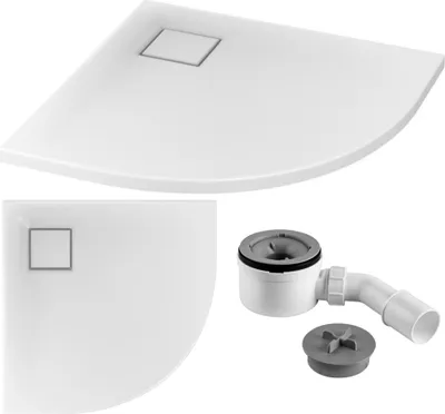 Zdjęcie produktu dla Brodzik Tako Slim 80x80 cm Biały z Syfonem, Akryl, Wysokość 4 cm, Zestaw Montażowy w Komplecie