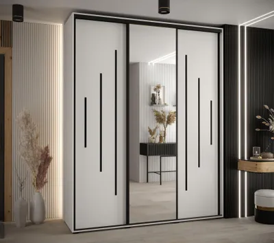Produktbild von Kleiderschrank YVONA 13 - 200/45 cm, weiß/schwarz