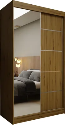 Produktbild von Masseno Schiebetürenschrank MIRELLA 120 cm Kleiderschrank Schlafzimmer Schrank 2-türig mit Spiegel Eiche Artisan