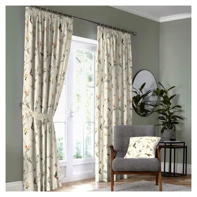 Produktbild von Darnley Vorhänge, 100 % Baumwolle, Bleistiftfalten, mit Raffhaltern, 168 x 229 cm, Korallenfarben/Naturfarben, Mehrfarbig