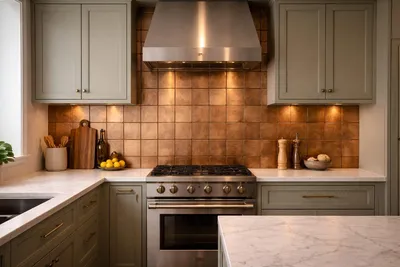 Imagen del producto de Conjunto de 16 azulejos de cobre para pared, marca CopperAndCraft, de 20 x 20 cm, hechos a mano. Ideales para proteger la pared de la cocina, para chimeneas o como decoración de pared. Se pueden fabricar en medidas especiales. Azulejo de metal
