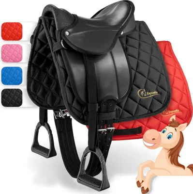 Produktbild von Esposita Shetty Sattel Set zum reiten für Kinder, geeignet für Shettys und Holzpferde Blau