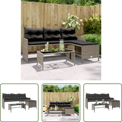 Produktbild von The Living Store Gartensofa in L-Form mit Tisch und Kissen Grau Poly Rattan