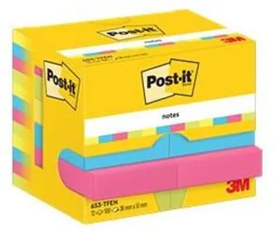 Samolepiaci bloček, 38x51 mm, 12x100 listov, 3M POSTIT, energické farby