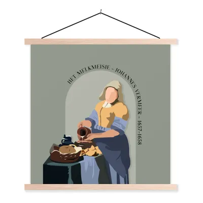 Produktbild von MuchoWow® Textilposter Pastell - Milchmädchen - Grün - Alte Meister 120x120 cm mit holzfarbenen Rahmen - Textil-Poster