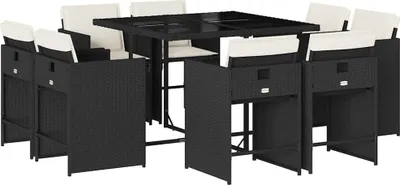 Produktbild von vidaXL 9-tlg. Garten-Essgruppe mit Kissen Schwarz Poly Rattan