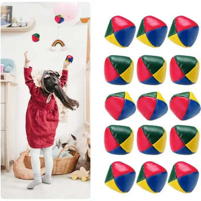 Produktbild von Jonglierbälle Set Jonglierball Jongliertasche - 15 Stück - Blau, Gelb, Rot und Grün - Ab 3 Jahren - Weich gefüllt mit Kunststoffgranulat