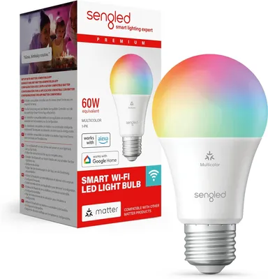 Produktbild von Sengled LED-Smart-Glühbirne (E27), für Matter und Alexa geeignet, mehrfarbig, entspricht 60 W, 800 LM, 2,4 GHz, WLAN, 1er-Pack