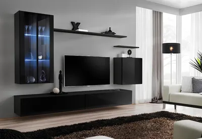 Produktbild von Wohnzimmermöbel Wohnwand Wandschrank Sideboard Schwarz Luxus Holzmöbel
