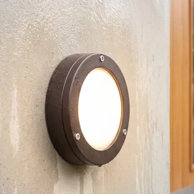 Produktbild von Außenwandlampe Messing massiv Glas Ø 14 cm rund IP64 Schwarz G9 Maritim Außenwandleuchte