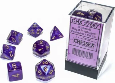Produktbild von Chessex Polyhedral 7 Die Würfel-Set Vortex Lila/Gold