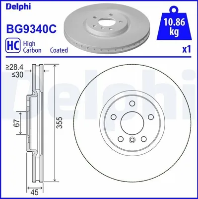Produktbild von 2x DELPHI Bremsscheibe BG9340C für MINI Schrägheck (F56) Clubman (F54) 45 2mm
