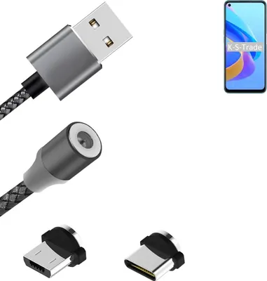 Produktbild von K-S-Trade Hochwertiges Magnet-Lade-kabel Sync-Kabel Daten-Kabel für Oppo A76 mit USB-Typ-C-Anschluss und Micro-USB-Anschluss 2A bis zu 480mbps