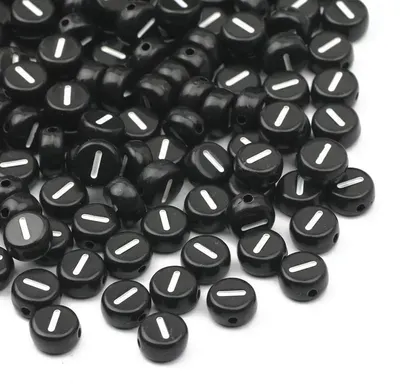 Obrázok produktu pre Akrylové písmenové koráliky – okrúhle koráliky – písmeno I – 7 mm – 200 kusov – na výrobu šperkov – čierna farba