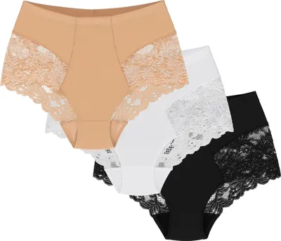 Produktbild von Wolbar Dame Slip 3er Pack Spitze Miederslip Shapewear Figurformende y  WB184, beige-weiß-schwarz, M