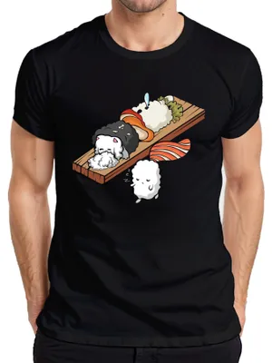 Obrázok produktu pre Kawaii Sushi Cute Onigiri Nigiri Cat Cartoon Japan Anime Pánske tričko, čierne, L