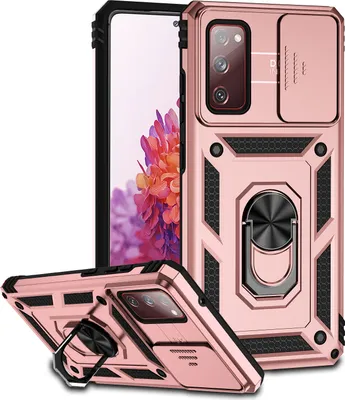 Image de Étui pour Samsung Galaxy S20 FE / S20 FE 5G étui double couche avec couvercle coulissant pour l'appareil photo et anneau de support Rose
