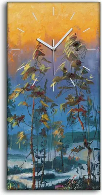 Produktbild von Leinwand Wanduhr Wandkunst Uhr 30x60 Gemälde Kunst Wald Bäume Sonnenuntergang - weiße Hände