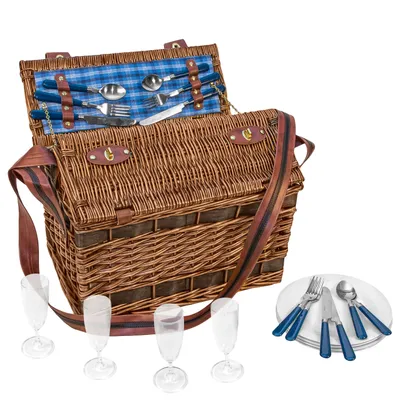 Produktbild von Picknickkorb mit Besteck, Sektgläser, Teller für 4 Personen