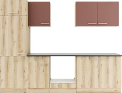 Produktbild von Optifit Küchenzeile ohne Geräte Bari407/Livorno290 270 cm rostrot wildeiche matt strukturiert zerlegt Variante reversibe