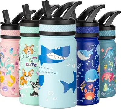Image de Gourde pour enfant 420 ml en acier inoxydable, étanche, sans BPA, bleue