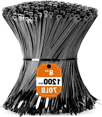 Zdjęcie produktu dla Czarne opaski kablowe – uchwyty do kabli – do użytku wewnątrz i na zewnątrz – wytrzymałość na rozciąganie 318 kg – 20 cm – kolor czarny