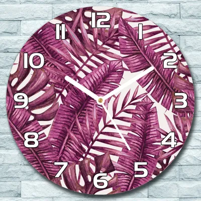 Produktbild von Wanduhr aus Glas Rund fi 30 Rosa exotische Blätter Quarz Deko Schlafzimmer Büro