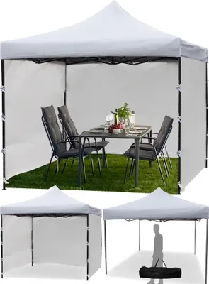 Produktbild von MalTec Pavillon Weiß Gartenzelt 3x3m, 3 Wände, Wasserdicht Faltpavillon, Partyzelt mit UV Schutz für Garten