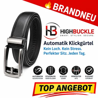 Obrázek produktu pro Pánský automatický kožený opasek Highbuckle™ s přezkou, nastavitelný bez děr: černý