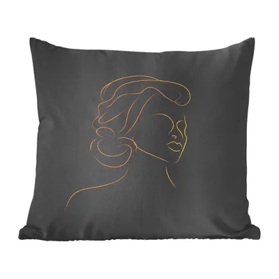 Produktbild von MuchoWow® Zierkissen Sofakissen Wohnzimmer Dekokissen 60x60 cm Frau - Schwarz - Gold - Strichzeichnung - Sitzfläche - Foto Polster
