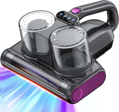 Imagen del producto de Aspiradora para colchones, aspiradora con luz UV-C, potencia de succión de 16 kPa, limpiador de colchones, filtro HEPA, cepillo ultrasónico con función de calentamiento, tecnologías