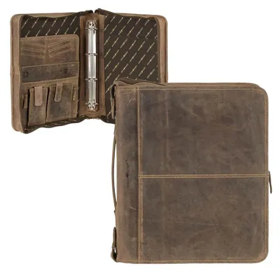 Produktbild von Greenburry Konferenzmappe A4 Leder Ringbuchmappe Schreibmappe braun antik Vintage 1720-25