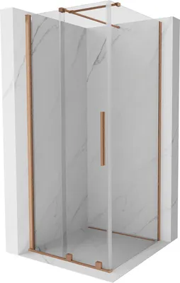 Produktbild von Mexen Velar Duschabtrennung 100x100 cm, Kupfer gebürstet, Schiebetür