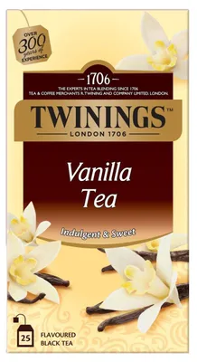 Produktbild von Twinings Vanille Tee, 25 Beutel, 50 g – Aromatischer Vanillegeschmack, hochwertiger Schwarztee