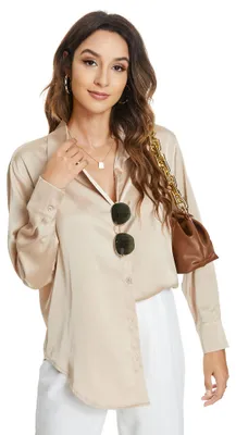 Produktbild von Atnlewhi Damen Bluse, Langarm, Bucheron, Casual, Vintage, Satin, ELéHandschuh, B