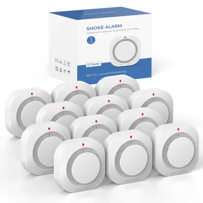 Zdjęcie produktu dla Czujniki dymu, alarm w czasie rzeczywistym, głośny sygnał alarmowy, zestaw 12 sztuk