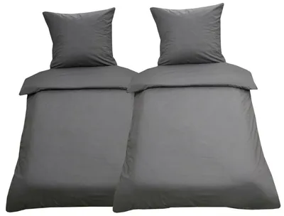 Produktbild von 4 tlg Uni Bettwäsche 135x200 Anthrazit Einfarbig Renforce Garnitur 100%Baumwolle