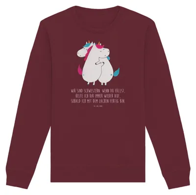 Produktbild von Mr. & Mrs. Panda Bio Baumwoll Pullover Einhörner Umarmen Größe XXL - Burgundy - Geschenk, Sweatshirt, Familie, Sweater, Freundinnen, Pulli, Unicorn, Freundin, Einhorn