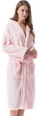 Productafbeelding van Dames Pluche Fleece Badjas met Capuchon en Lange Mouwen